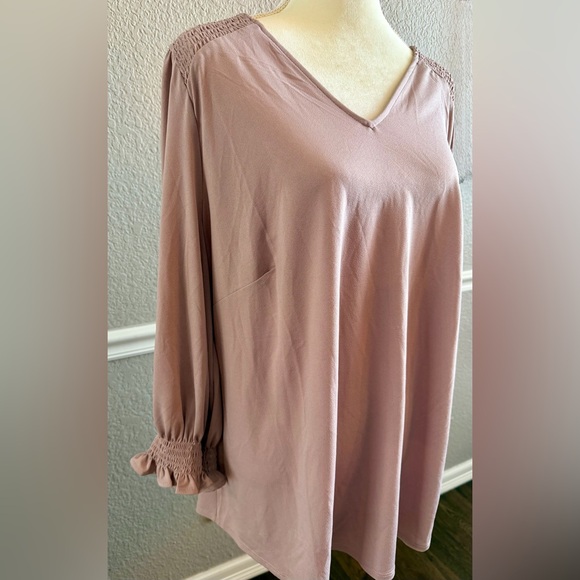 Adrianna Papell Smocked Petal Pink Top Size 2X 3/4 Ruffled Sleeve Peasant - Picture 4 of 13